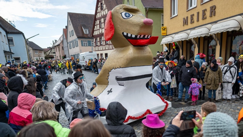 Durch die Straßen von Markt Erlbach rollte ein bunter Faschingsumzug mit kreativen Kostümen, schrillen Wagen und bester Partylaune. (Foto: Mirko Fryska)