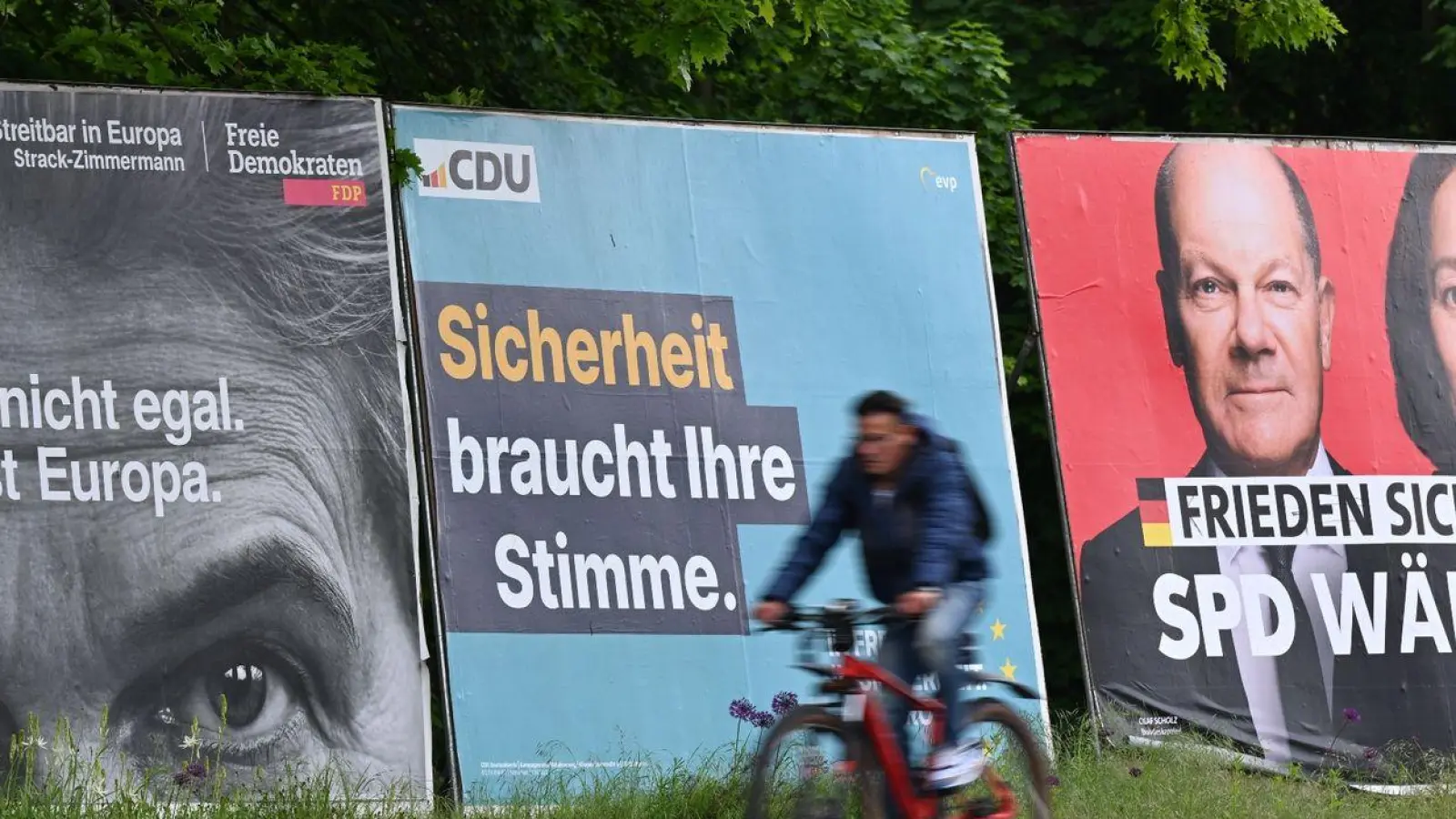 Großplakate der Parteien zur Europawahl. (Foto: Arne Dedert/dpa)