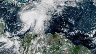 Hurrikan „Melissa“ hat die höchste Hurrikan-Kategorie 5 erreicht. (Foto: Uncredited/NOAA via AP/dpa)
