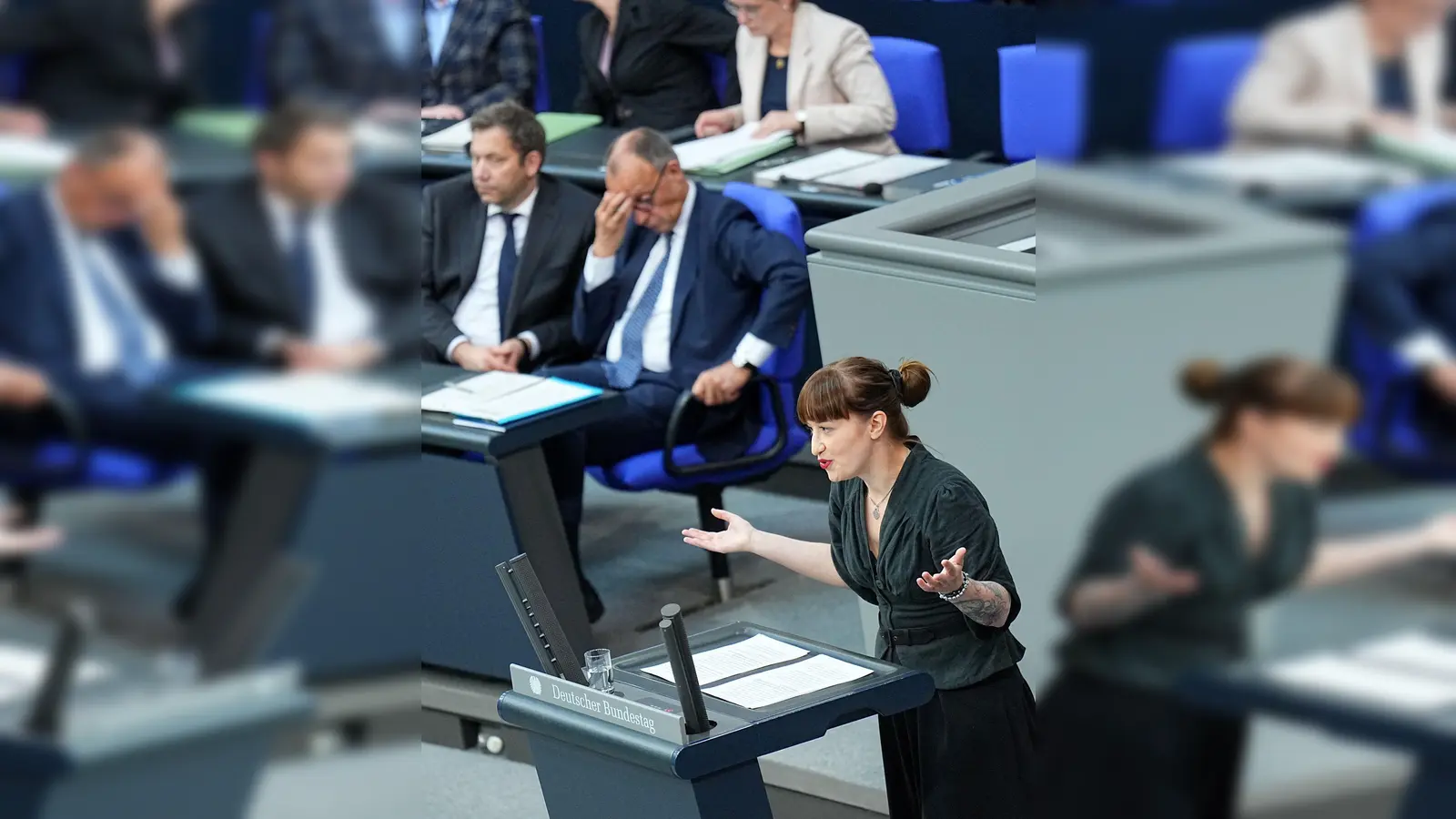 Wer hat&#39;s gemacht? Sie hat&#39;s gemacht. Reichinnek löst das Renten-Dilemma der Koalition. (Foto: Michael Kappeler/dpa)