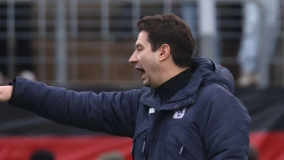 Argirios Giannikis, Trainer des TSV 1860 München, steht am Spielfeldrand. (Foto: Karl-Josef Hildenbrand/dpa)