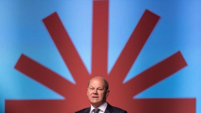 Bundeskanzler Olaf Scholz erhält für seine Rede beim Katholikentag in Stuttgart Gegenwind von Klimaaktivisten. (Foto: Marijan Murat/dpa)