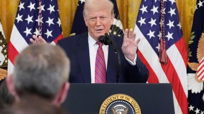 Trump spricht über Geiseln im Gazastreifen. (Foto: Alex Brandon/AP/dpa)