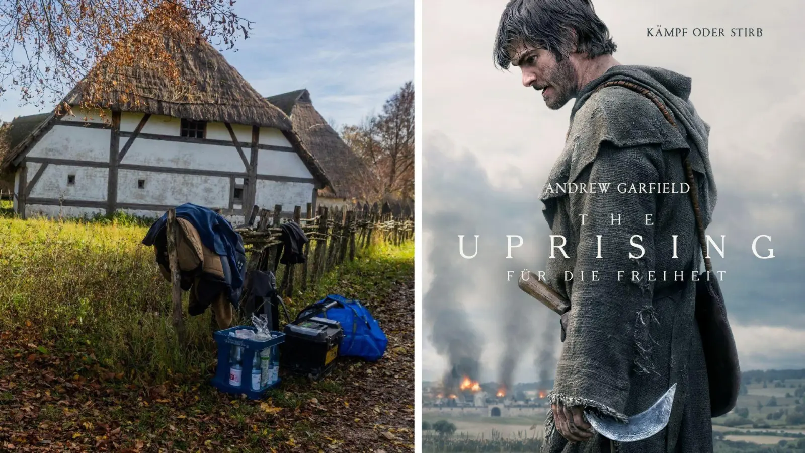 Die Strohdächer des Freilandmuseums in Bad Windsheim tauchen im Trailer von „The Uprising” immer wieder auf. (Foto: Evi Lemberger/Leonine Studios)
