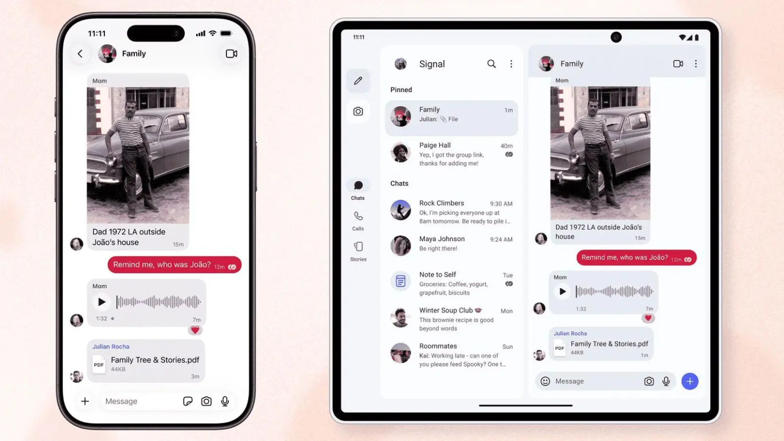 Ein Signal-Messenger-Konto kann jetzt auf mehreren Android-Geräten sowie auf zwei iPhones zugleich benutzt werden. (Foto: Signal/dpa-tmn)