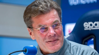 Trainer Dieter Hecking bei der Pressekonferenz. (Foto: David Inderlied/dpa)