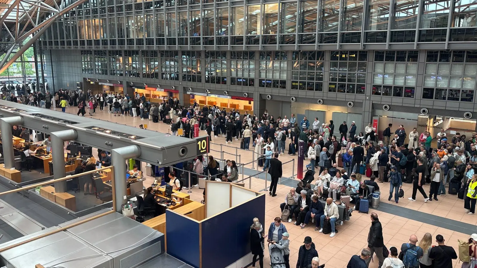 Zahlreiche Menschen stehen im Terminal des Hamburger Flughafens. (Foto: Frank Molter/dpa)