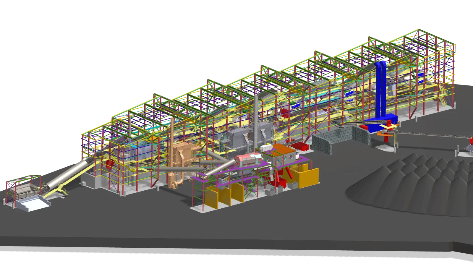 3D-Planung wie die Rostasche-Aufbereitungsanlage später aussehen wird. Ein Großprojekt. (Screenshot: Andreas Hein)