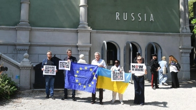 2022 und 2024 wurde der Pavillon von Russland nicht genutzt. Nun wird er wieder genutzt - wenn auch unter besonderen Bedingungen. (Foto: Felix Hörhager/dpa)