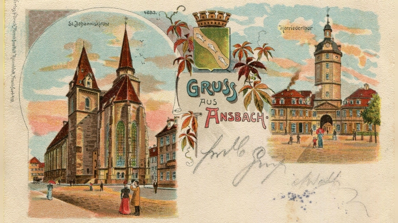 Die Johanniskirche und das Herrieder Tor auf einer historischen Postkarte: Sonntags werden auf allen drei Türmen die Glocken geläutet.  (Repro: Sammlung Martin Schuster)