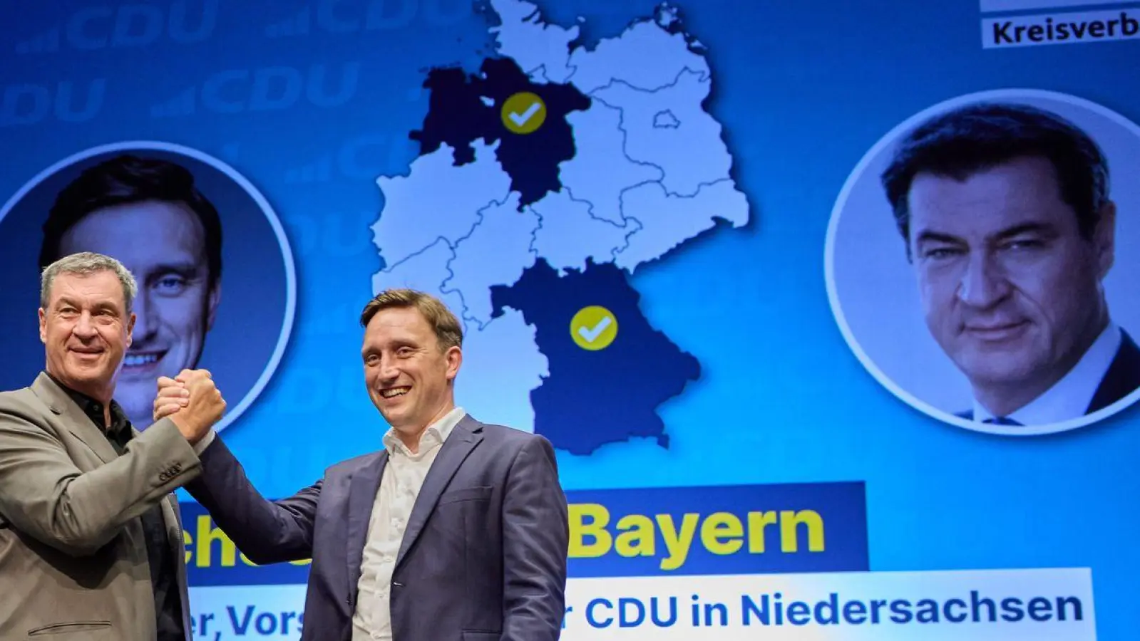 Bayerns Ministerpräsident und CSU-Chef Markus Söder (l) unterstützt Niedersachsens CDU vor der Kommunalwahl.  (Foto: Georg Wendt/dpa)
