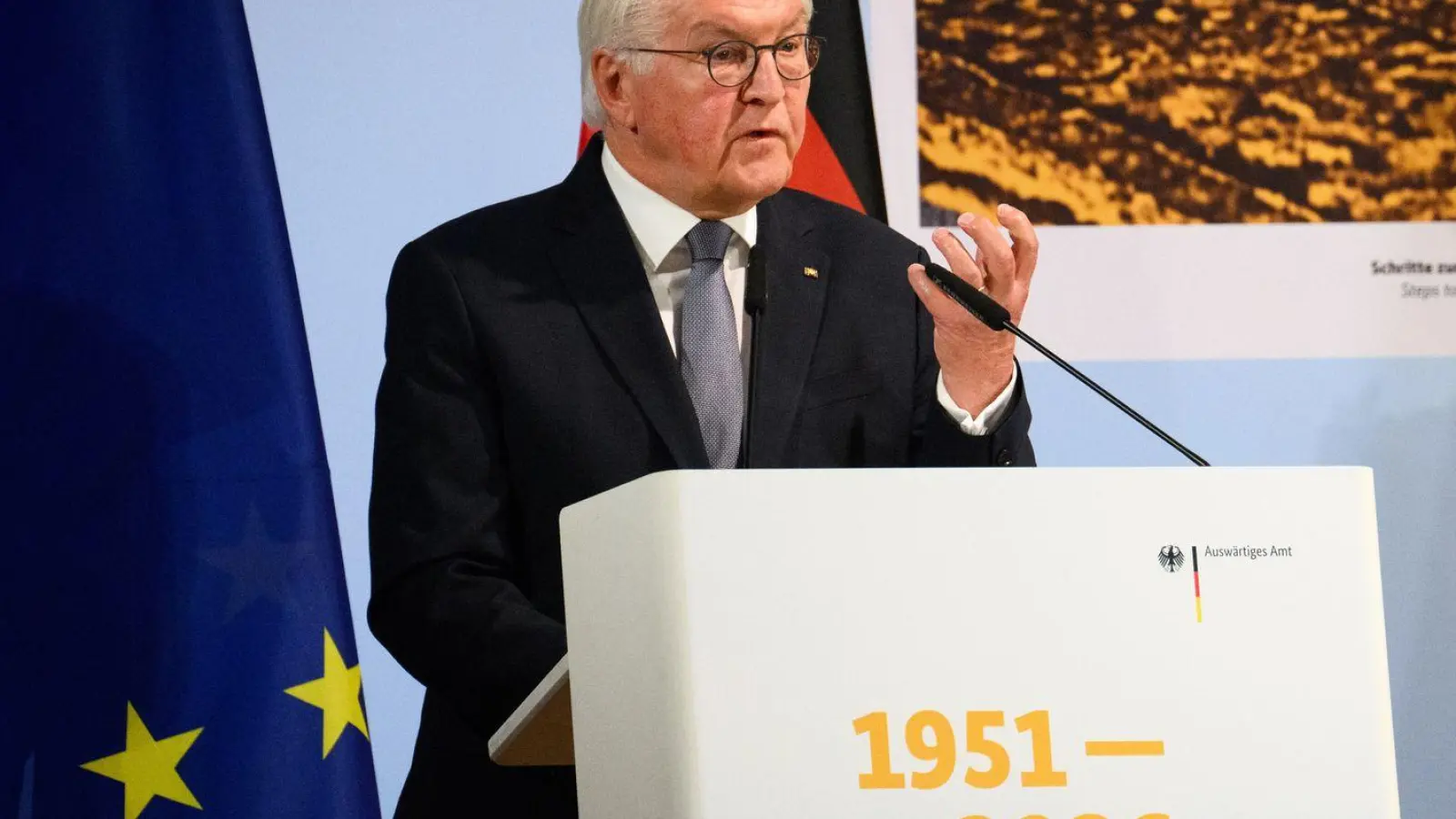 Bundespräsident Frank-Walter Steinmeier äußert sich bei einer Festveranstaltung des Auswärtigen Amts in Berlin außergewöhnlich kritisch zum Iran-Krieg. (Foto: Bernd von Jutrczenka/dpa)
