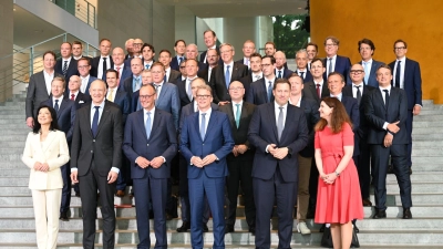 Die Initiative „Made for Germany“, hier beim ersten Treffen im Juli 2025 im Kanzleramt, will Hunderte Milliarden in Deutschland investieren. (Archivbild) (Foto: Katharina Kausche/dpa)