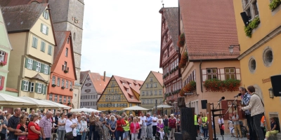 Rund 500 Menschen demonstrierten am Sonntag lautstark für die Zukunft des Dinkelsbühler Krankenhaus. Einen musikalischen Beitrag leistete das Duo Old City Boys. (Foto: Martina Haas)