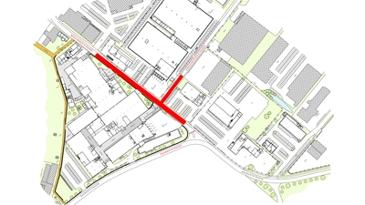 Auf dieser Grafik ist gut zu sehen, welche (hier rot gekennzeichneten) Bereiche der beiden Straßen eingezogen werden sollen. (Grafik: Firma Sielaff)
