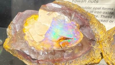 Opale werden in der Regel zu Schmuck verarbeitet. So sieht der Stein unbearbeitet aus. (Foto: Michelle Ostwald/dpa)