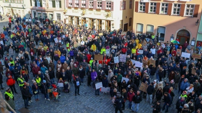 Gut 400 Menschen versammelten sich auf dem Dinkelsbühler Weinmarkt, um für Demokratie und Vielfalt einzustehen. (Foto: Martina Haas)