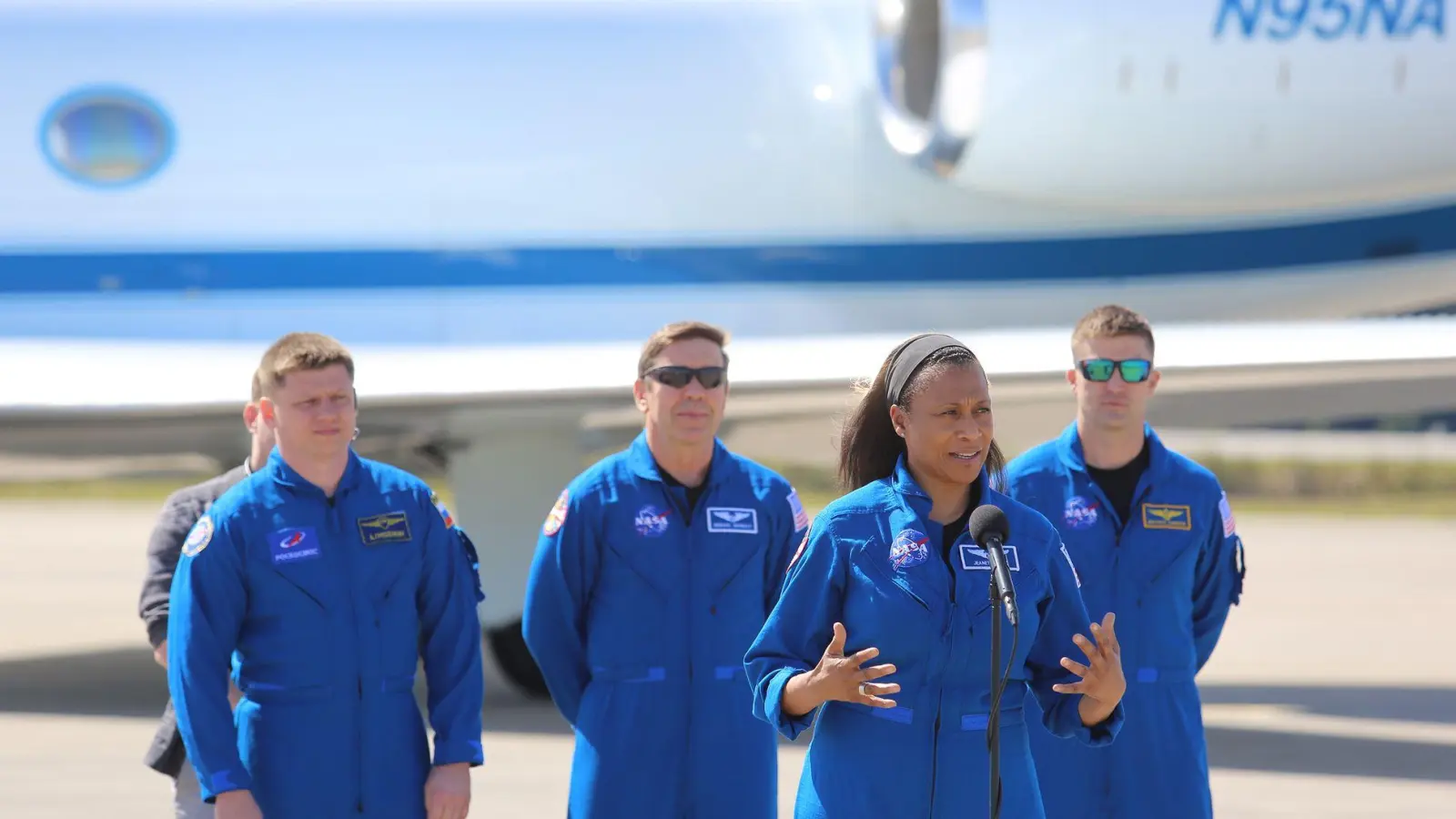 Der russische Kosmonaut Alexander Grebenkin und die Nasa-Astronauten Michael Barratt, Jeanette Epps, sowie Matthew Dominick kehren nach Monaten im All zur Erde zurück und sollen am Freitag eintreffen. (Archivbild) (Foto: Richard Tribou/TNS via ZUMA Press Wire/dpa)