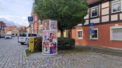 Bunt ist die Litfaßsäule in der Seegasse in Bad Windsheim mit ihren wechselnden Motiven. (Foto: Simone Schuller)