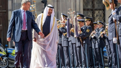 Im September war Präsident Scheich Mohamed bin Zayed Al Nahyan in München zu Besuch - nun macht Markus Söder den Gegenbesuch in Abu Dhabi. (Archivbild) (Foto: Peter Kneffel/dpa)