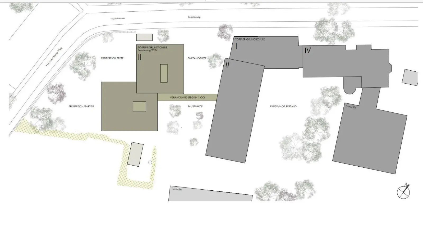 Direkt neben dem bisherigen Gebäudekomplex sollen die zwei Würfel stehen und über einen Steg barrierefrei angebunden werden. (Darstellung: Stadt Rothenburg)