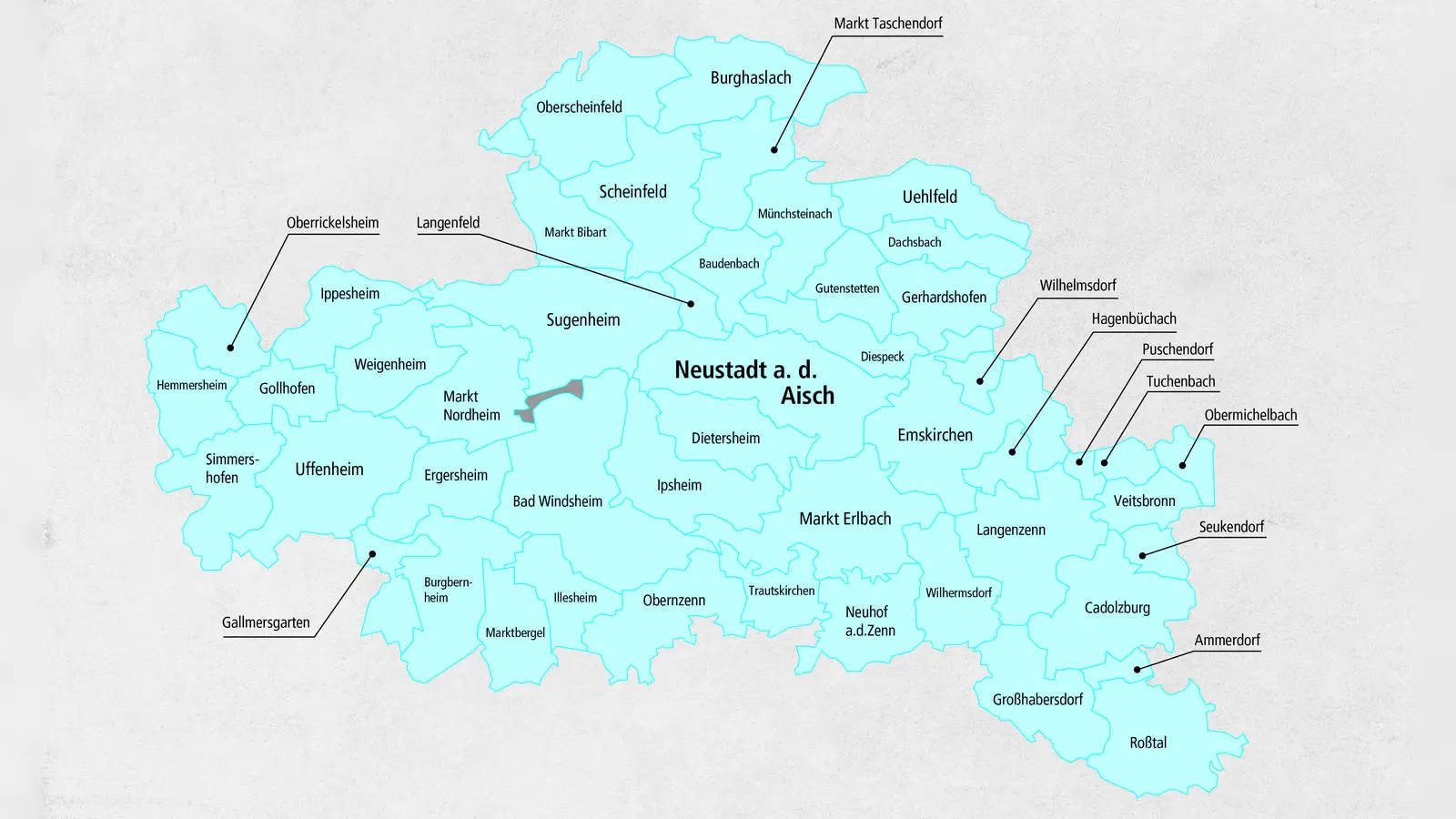 Der Stimmkreis Neustadt/Aisch - Fürth-Land zur Landtagswahl 2023: Wer hier als Direktkandidat zur Wahl steht, sehen Sie auch in unserer Bildergalerie. (Grafik: Susanne Pfahler)