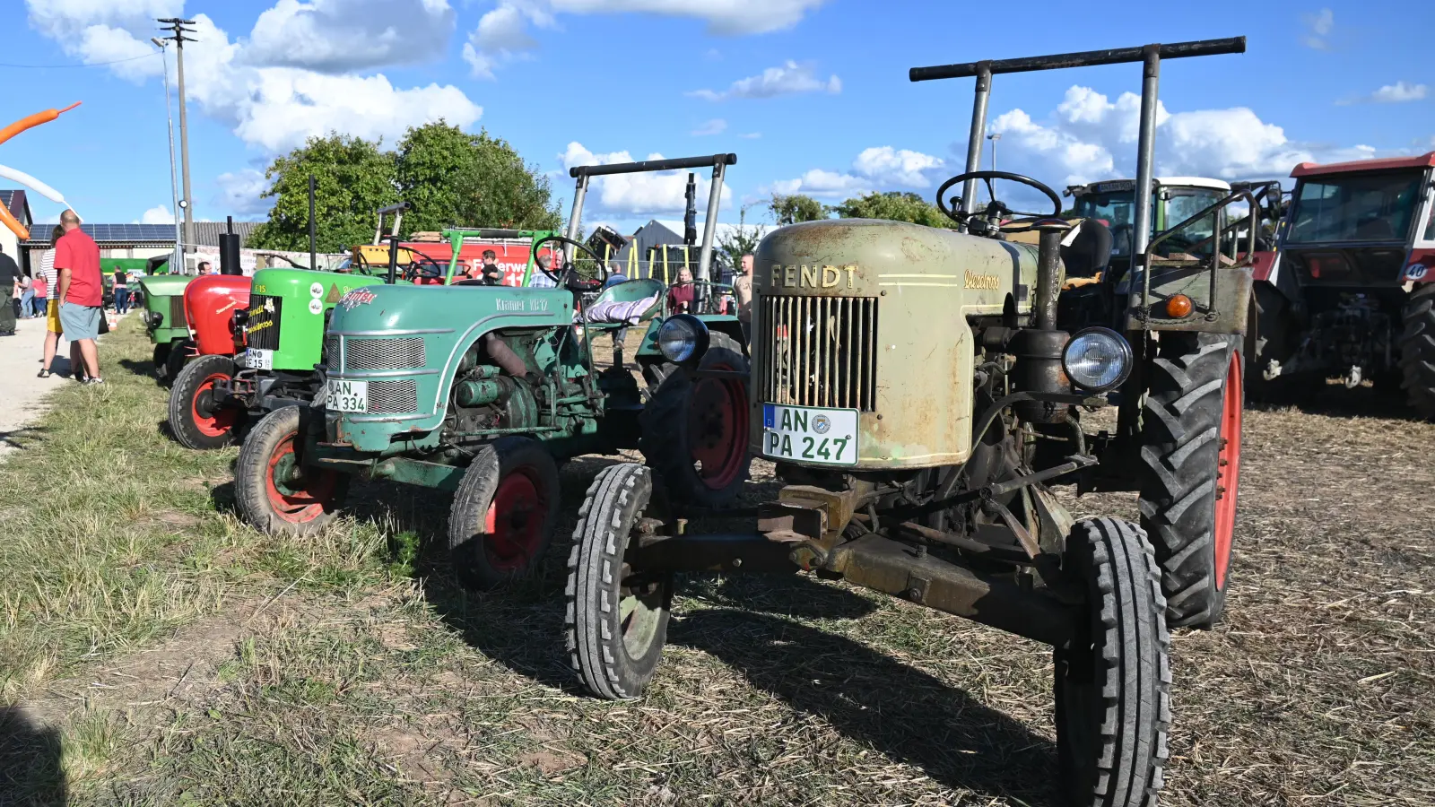 Traktor-Klassiker in Reih und Glied – mal mit Patina, mal top-restauriert – gibt es am Samstag wieder in Wieseths Ortsteil Deffersdorf zu sehen. Das Foto entstand im vergangenen Jahr. (Archivbild: Wolfgang Grebenhof)