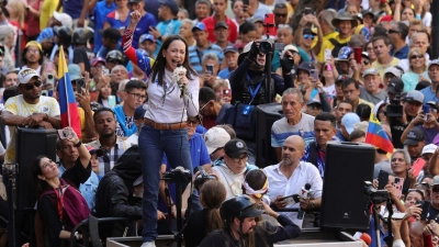 Venezuelas Oppositionsführerin María Corina Machado ist bei ihrem ersten öffentlichen Auftritt seit Monaten nach Angaben der Opposition gewaltsam entführt und später wieder freigekommen. (Foto: Jesus Vargas/dpa)