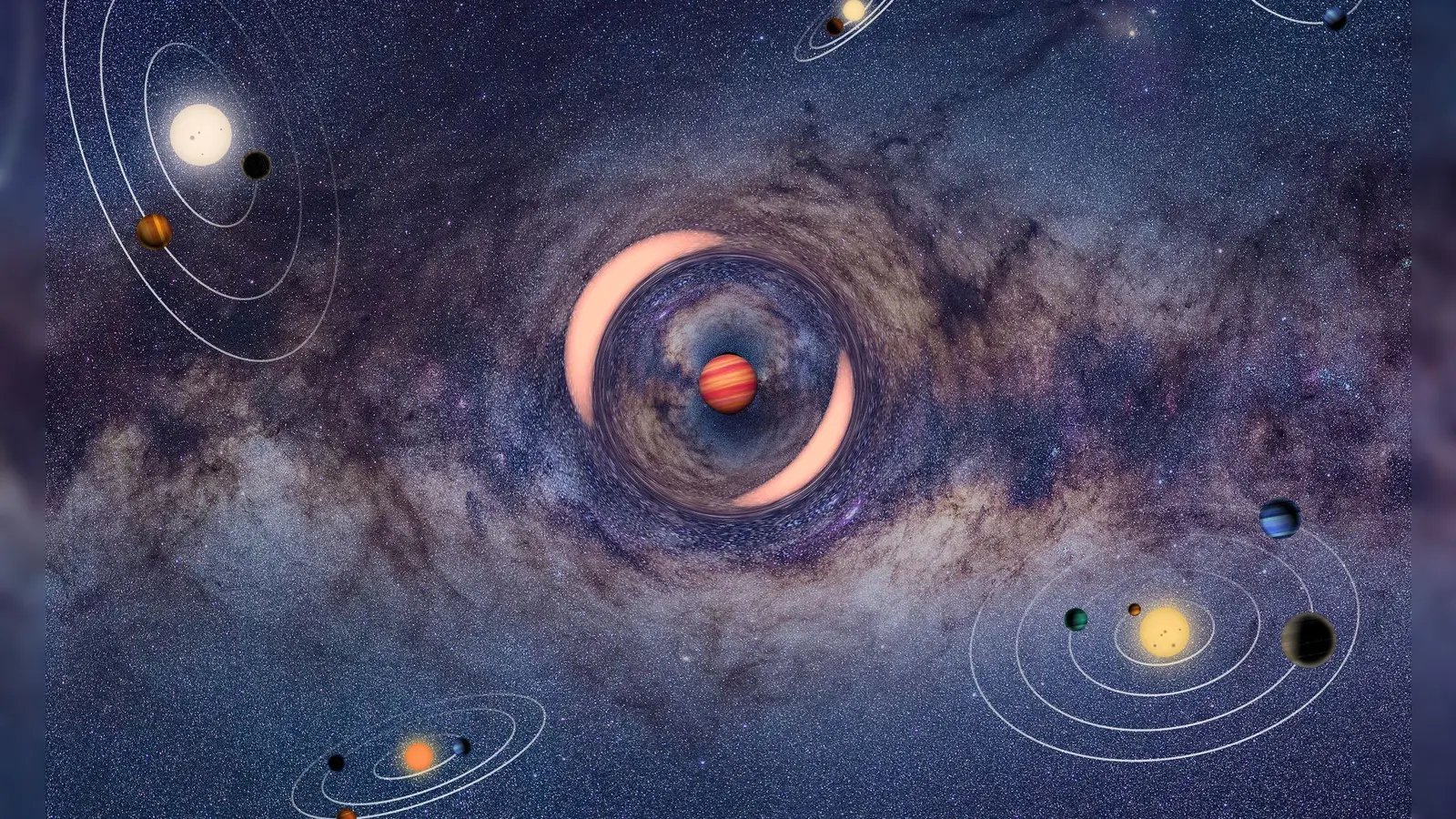 Die Illustration zeigt einen frei schwebenden Planeten, der das Licht eines dahinter liegenden Sterns ablenkt - ähnlich wie bei einem Brennglas. (Foto: J. Skowron/K. Ulaczyk/OGLE/dpa)