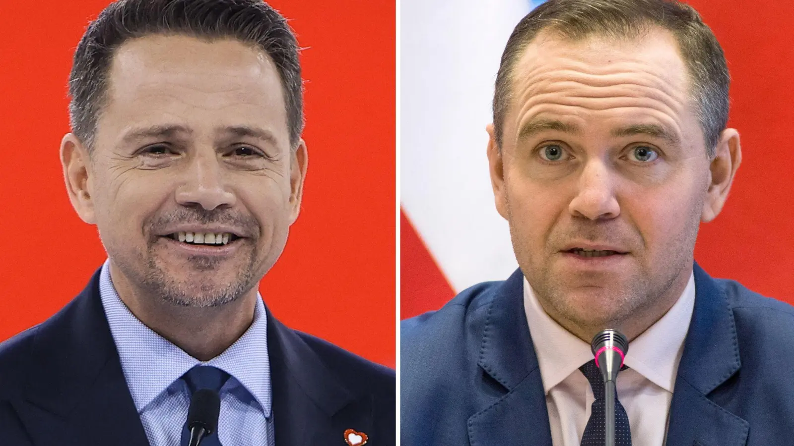 Der Warschauer Oberbürgermeister Rafal Trzaskowski (links) und der Historiker Karol Nawrocki gelten als Favoriten im Rennen um die polnische Präsidentschaft. (Archivbilder) (Foto: Jarek Praszkiewicz/PAP/Attila Husejnow/SOPA Images via ZUMA Press Wire/dpa)