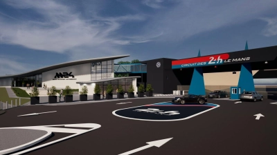 Das „M24 – Musée du Sport Automobile“ steht direkt an der Rennstrecke im Süden der Stadt. Dieses Bild zeigt einen Entwurf, wie es nach dem Umbau aussehen soll. (Foto: 3D – MACO/dpa-tmn)