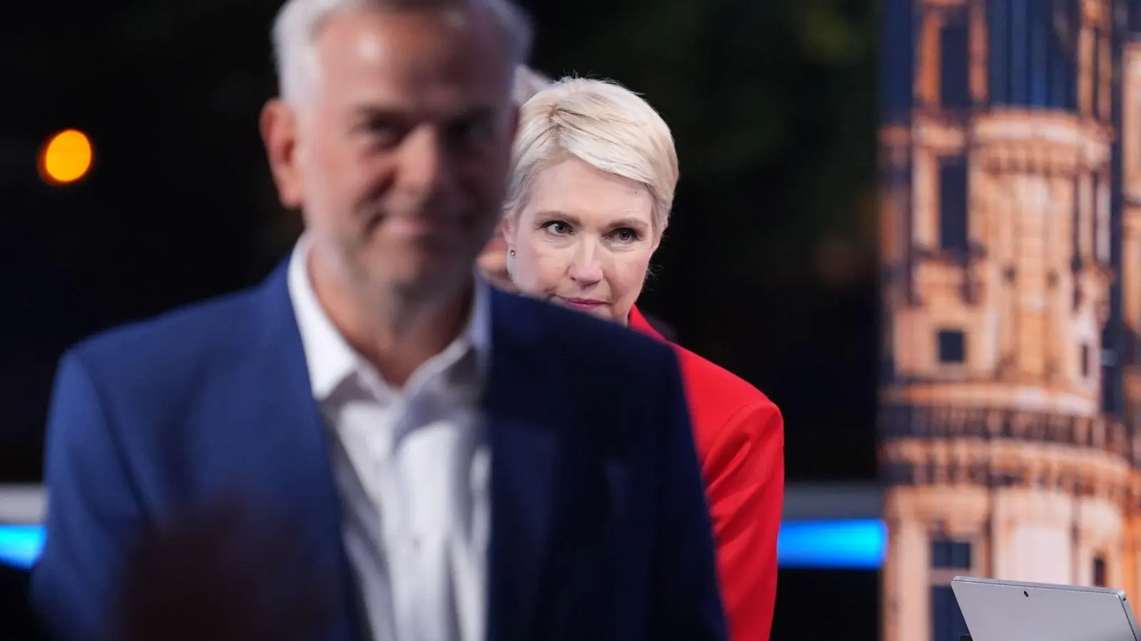 Die AFD mit Leif-Erik Holm landet bei der Landtagswahl vor der SPD um Ministerpräsidentin Manuela Schwesig. (Foto: Marcus Brandt/dpa Pool/dpa)