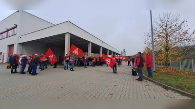 Vor den Hallen der Distriparts Deutschland GmbH versammelte sich ein Großteil der Beschäftigten zum Streik. Sie fordern mehr Geld, um lebensnotwendige Ausgaben tätigen zu können. (Foto: Daniela Ramsauer)