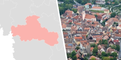 Der Bundestagswahlkreis Fürth umfasst Stadt und Landkreis Fürth sowie den Großteil des Landkreises Neustadt/Aisch-Bad Windsheim. (Foto: Datawrapper/Johannes Hirschlach)