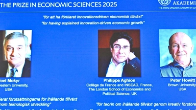Drei Wachstumsforscher werden mit dem diesjährigen Wirtschaftsnobelpreis geehrt. (Foto: Anders Wiklund/TT News Agency/AP/dpa)