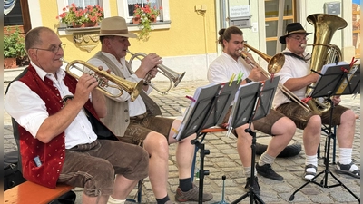 Eine Musikgruppe bei der alle Mitwirkenden „Binder” heißen: Das Trio „Binders Bleche“ aus Dürrwangen: Drei musikalische Brüder und bereits in zweiter Generation musizierend, begeisterte das Publikum. (Foto: Sylvia Fehlinger)