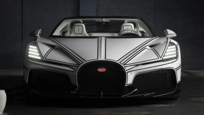 Weißer Bugatti, schwarz konturiert – und ja: Teile sind wirklich aus Porzellan. Bugatti veredelt den Mistral Blanc Éternel mit KPM-Handarbeit. (Foto: Bugatti Automobiles S.A.S./dpa-tmn)