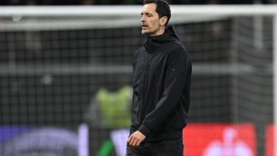 Der Cheftrainer des Fußball-Bundesligisten Eintracht Frankfurt: Dino Toppmöller läuft über das Spielfeld. (Foto: Arne Dedert/dpa)