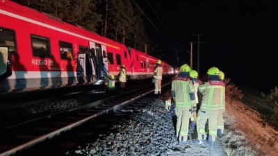 Die Feuerwehr half, die Fahrgäste aus dem Zug zu holen. (Foto: Rainer Weiskirchen)