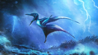 Starke Windböe brechen die zarten Knochen: Künstlerische Darstellung eines kleinen Pterodactylus-Babys in einem Tropengewitter. (Foto: Rudolf Hima/EurekAlert/dpa)