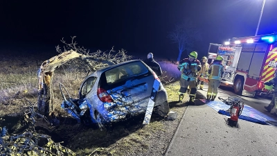 Am Sonntagabend erlitt eine 58-Jährige tödliche Verletzungen, als sie bei Weiherhof mit ihrem Pkw gegen einen Baum am Straßenrand prallte. (Foto: Kreisfeuerwehrverband/Rainer Weiskirchen)