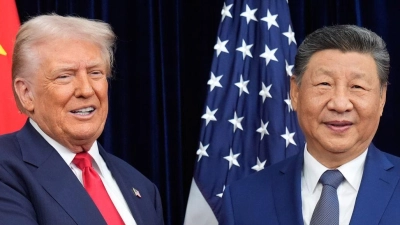 Xi und Trump trafen sich erstmals seit 2019 wieder.  (Foto: Mark Schiefelbein/AP/dpa)