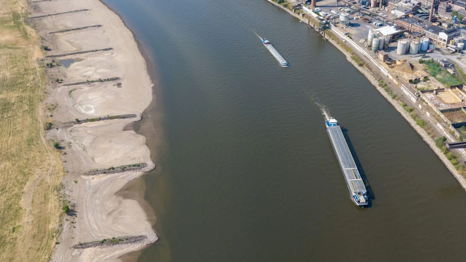 Seit Wochen führt der Rhein zu wenig Wasser. (Archivbild) (Foto: Christoph Reichwein/dpa)