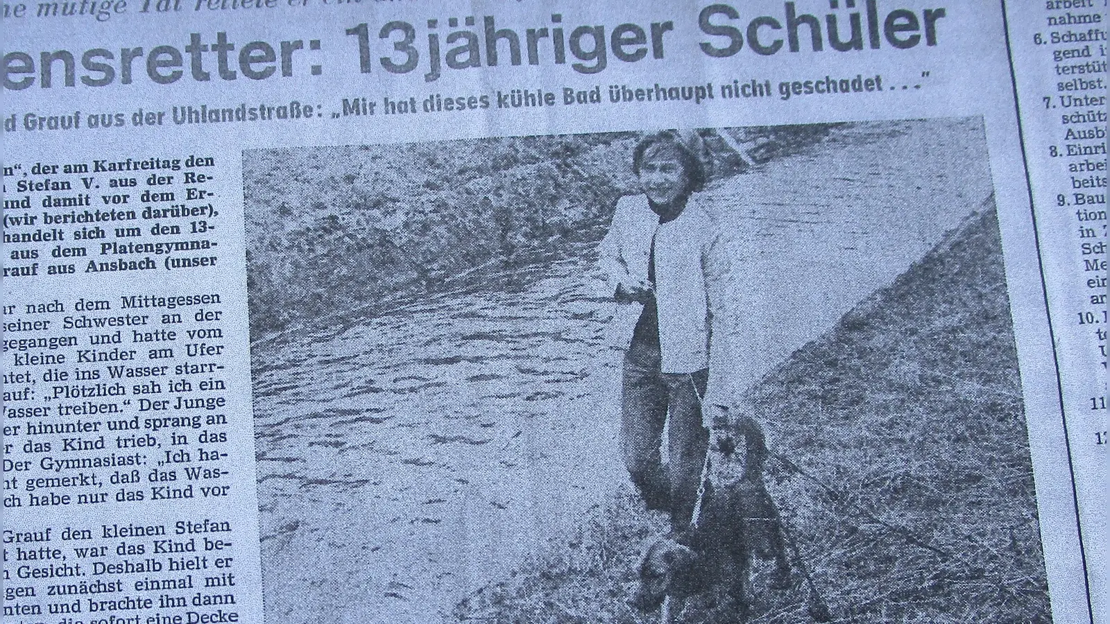 So berichtete die Fränkische Landeszeitung am 4. April 1972 über die Rettung eines eineinhalbjährigen Jungen. (Foto: Sebastian Haberl)