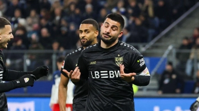 Stuttgarts Deniz Undav (M) wird nach seinem Treffer zum 1:1 bejubelt. (Foto: Christian Charisius/dpa)