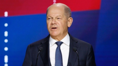 Kanzler Scholz sendet bei der Eröffnungsfeier der Hannover Messe eine klare Botschaft an die USA. (Foto: Michael Matthey/dpa)