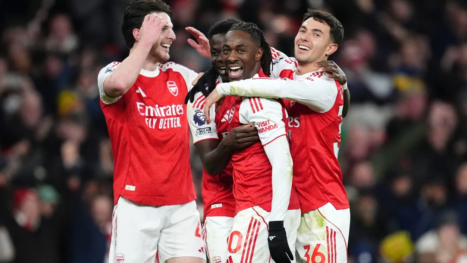 Mann des Spiels: Arsenals Eberechi Eze erzielte im Nord-London-Derby drei Tore. (Foto: Adam Davy/PA Wire/dpa)