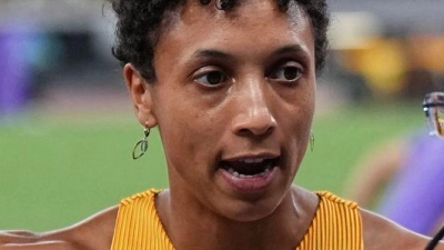 Malaika Mihambo hatte Gesprächsbedarf. (Foto: Michael Kappeler/dpa)