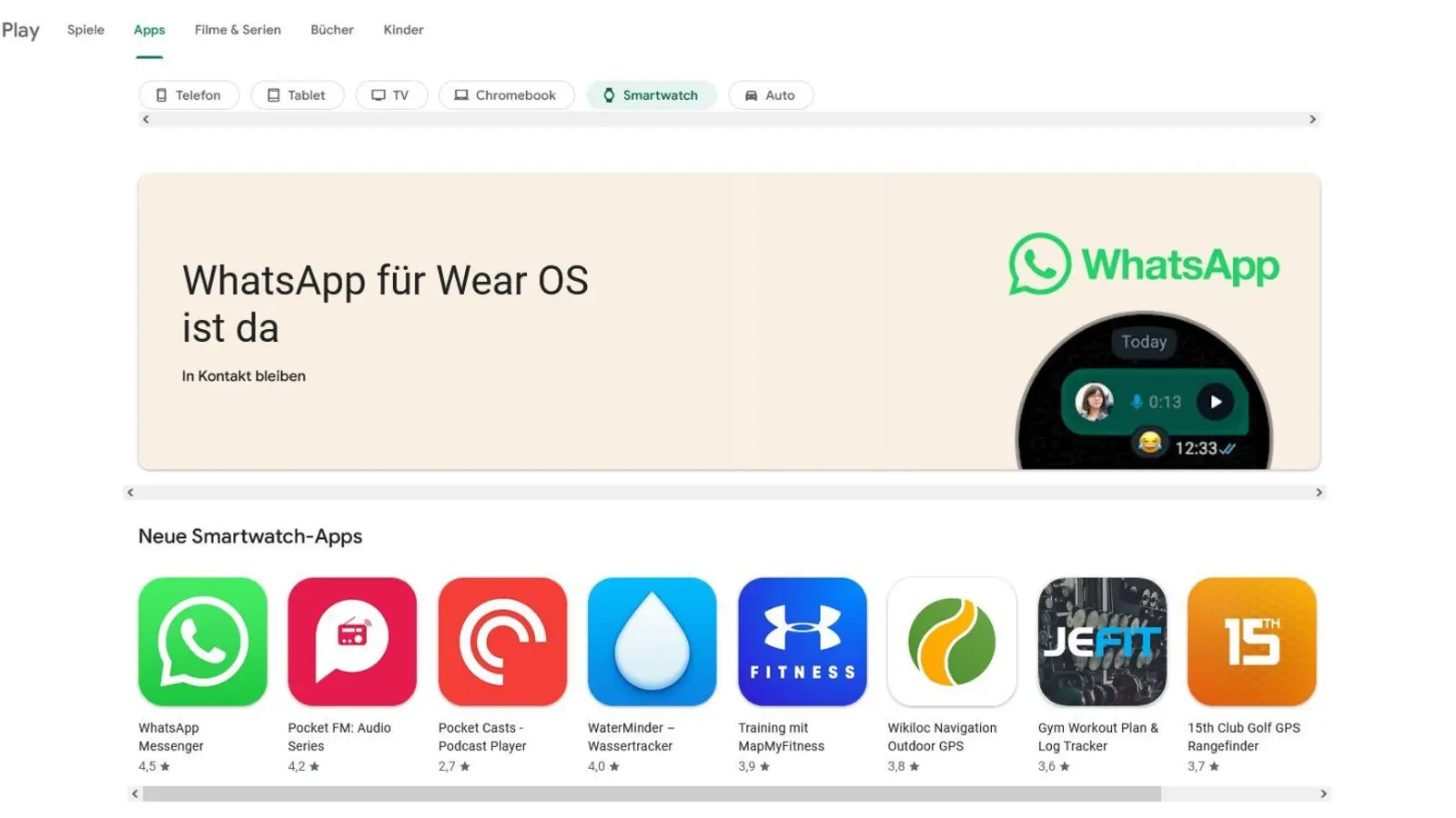 Darauf haben viele Nutzerinnen und Nutzer gewartet: Whatsapp läuft jetzt auch auf Smartwatches mit Wear OS. (Foto: play.google.com/dpa-tmn)