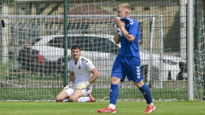 Nix war es mit dem direkten Klassenerhalt für Steinachgrund in Burgebrach: Torwart Nicolas Hurler und Mittelfeldmann Manuel Heinlein (rechts, hier bei einem anderen Spiel). (Foto: Martin Rügner)